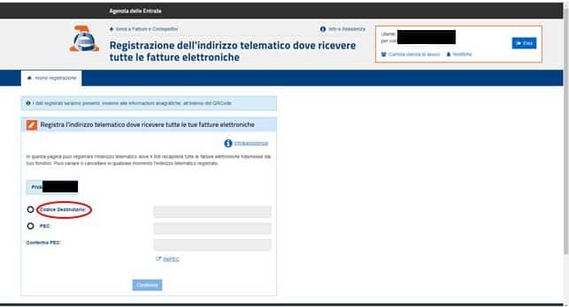 Registrare il codice destinatario SDI