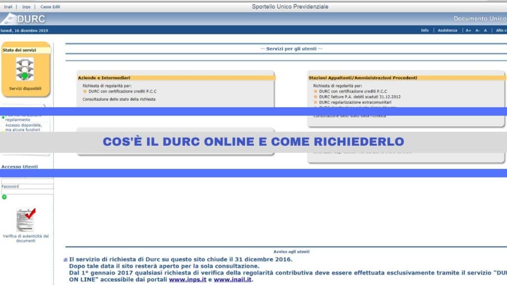 scaricare durc da sito inail