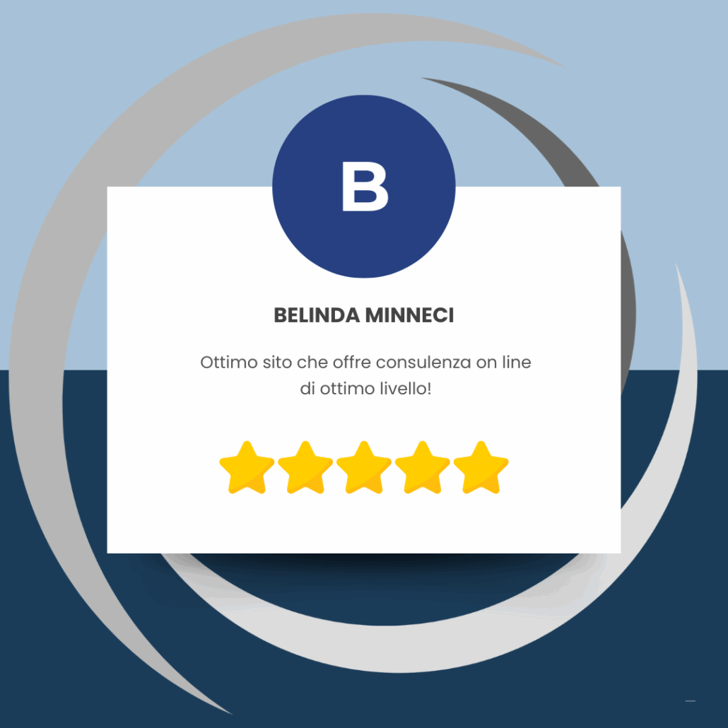 Recensione a 5 stelle di Belinda Minneci sul servizio di consulenza online del Commercialista Online, definito “di ottimo livello”.