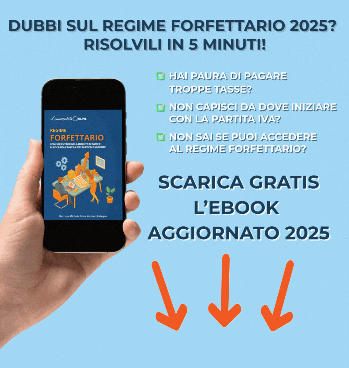 GIF promozionale per ebook gratuito sul Regime Forfettario 2025 – guida per aprire Partita IVA e risparmiare su tasse e contributi