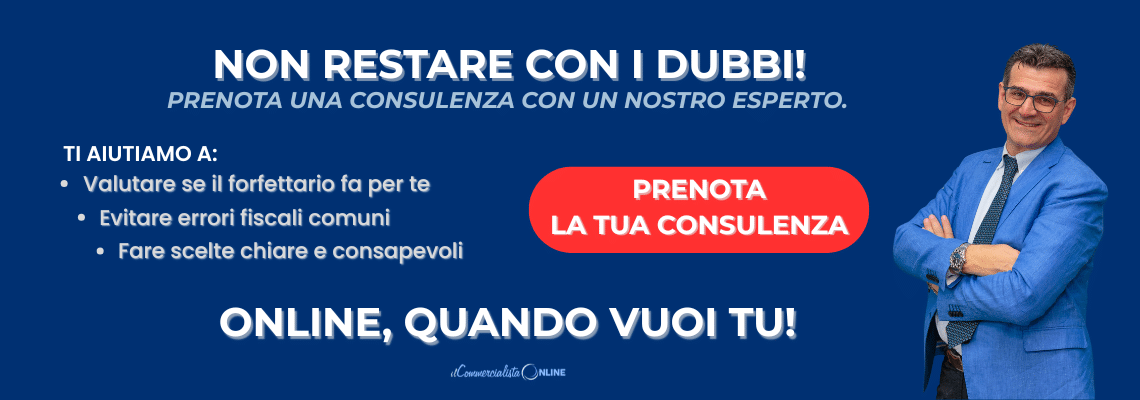 Banner consulenza regime forfettario con commercialista online - prenota ora