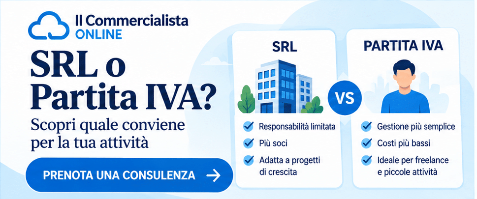 Confronto tra SRL e Partita IVA con invito a prenotare una consulenza personalizzata.